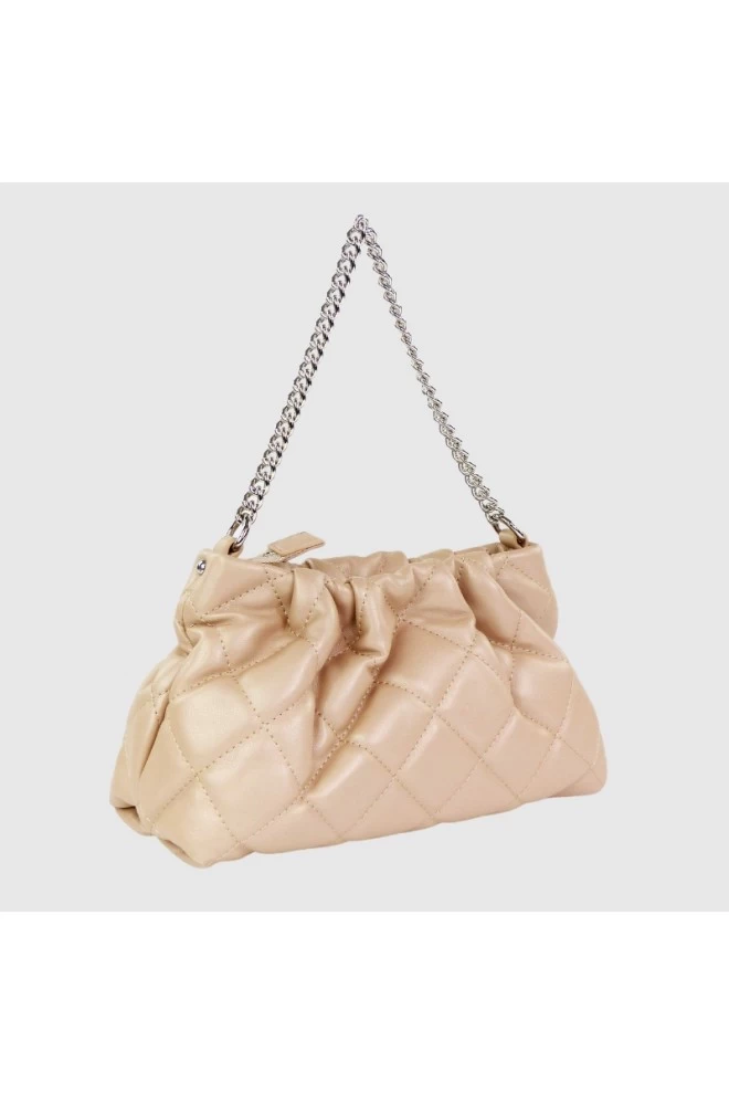 VALENTINO crinkled quilted beige ocarina recycle pochette handbag