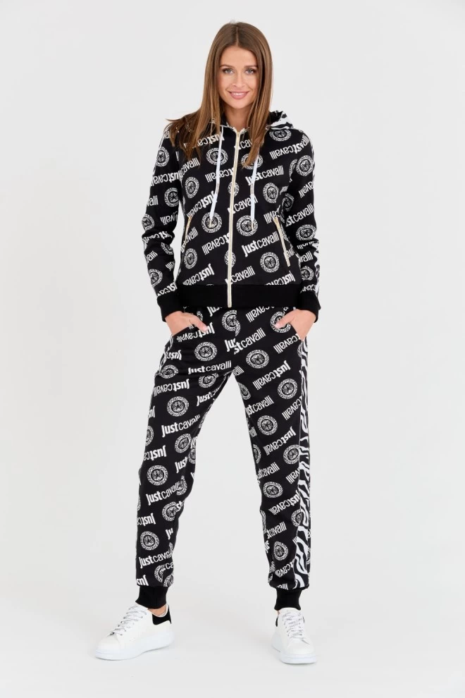 JUST CAVALLI Czarne spodnie dresowe Logo Tigre