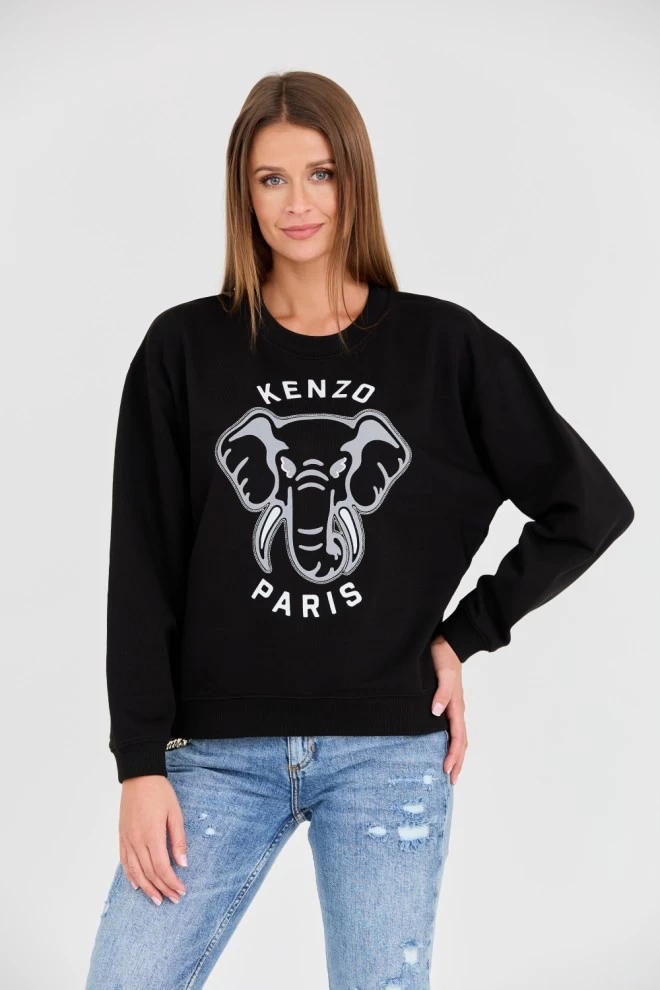 KENZO Czarna Bluza VARSITY JUNGLE' ELEPHANT EMBRO