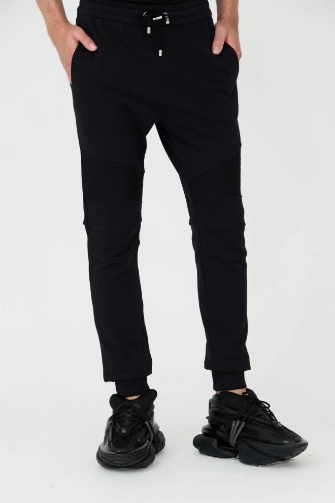 BALMAIN Czarne spodnie dresowe RIbbed Flock Sweatpants