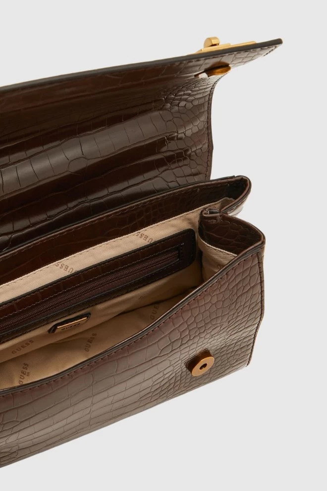 GUESS Brown Katey Croc Handbag