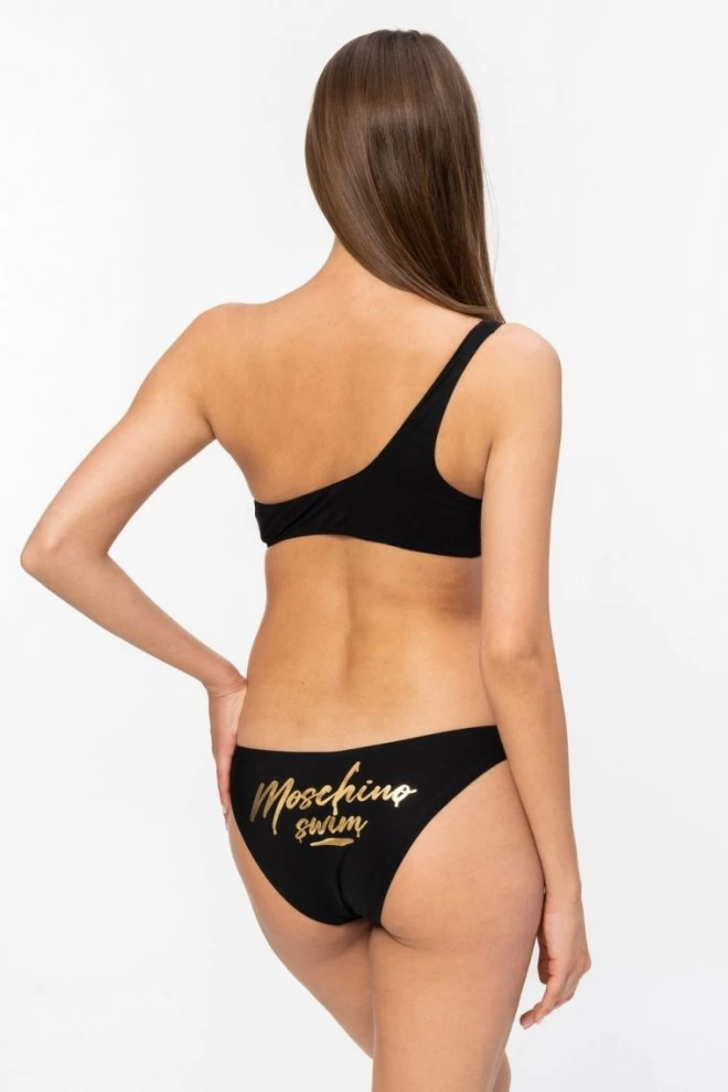 MOSCHINO Czarny dół od bikini ze złotym logo