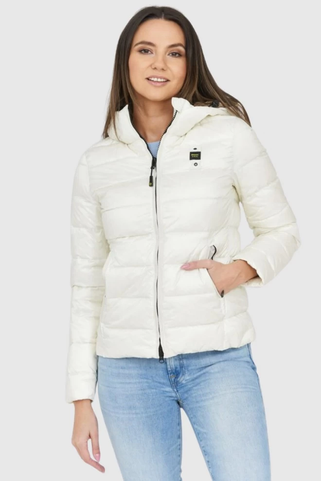 BLAUER Puchowa kurtka ecru z kapturem Claudia fashion down jacket with hood