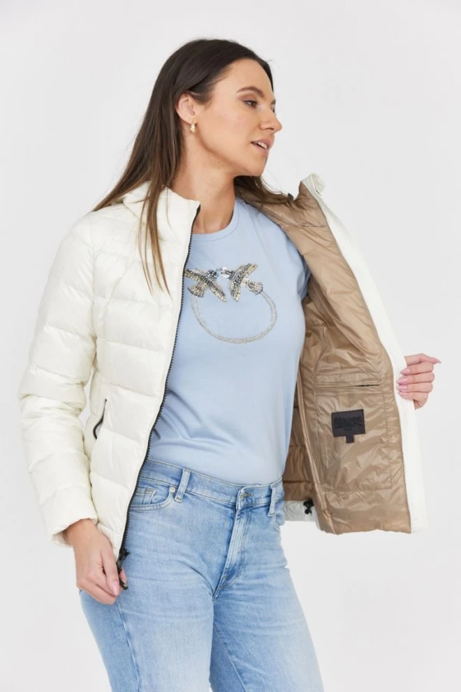 BLAUER Down ecru jacket with hood Claudia fashion down jacket with hood