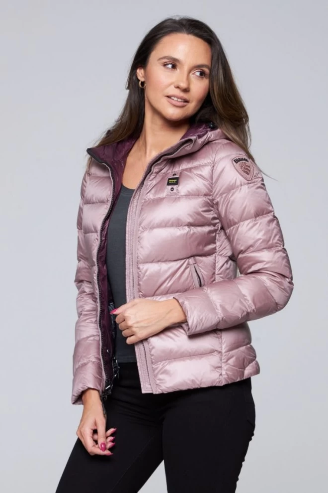 BLAUER Pink women's down jacket with hood