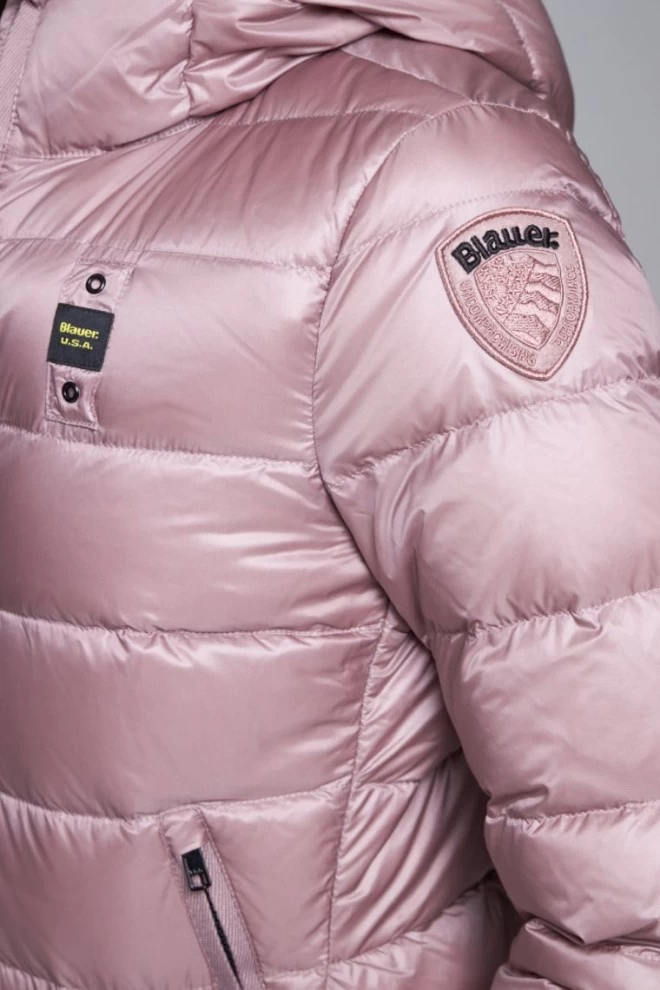 BLAUER Pink women's down jacket with hood