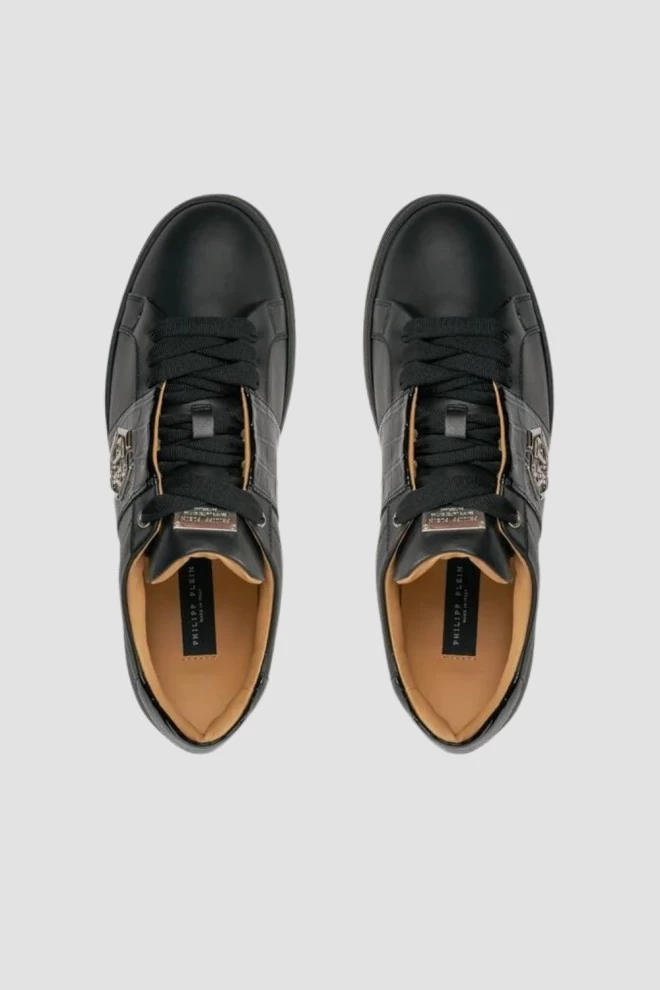 PHILIPP PLEIN Black Leather Lo-top sneakers