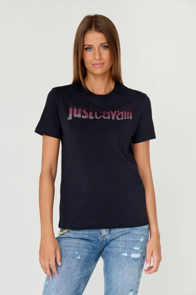 JUST CAVALLI Black t-shirt R LOGO CRYSTAL