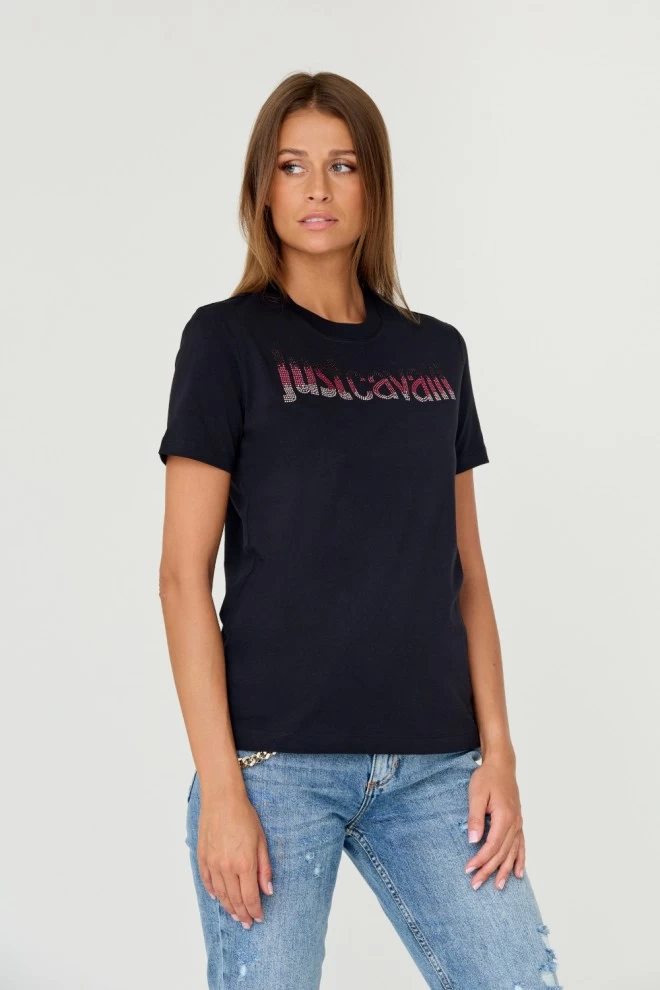 JUST CAVALLI Black t-shirt R LOGO CRYSTAL