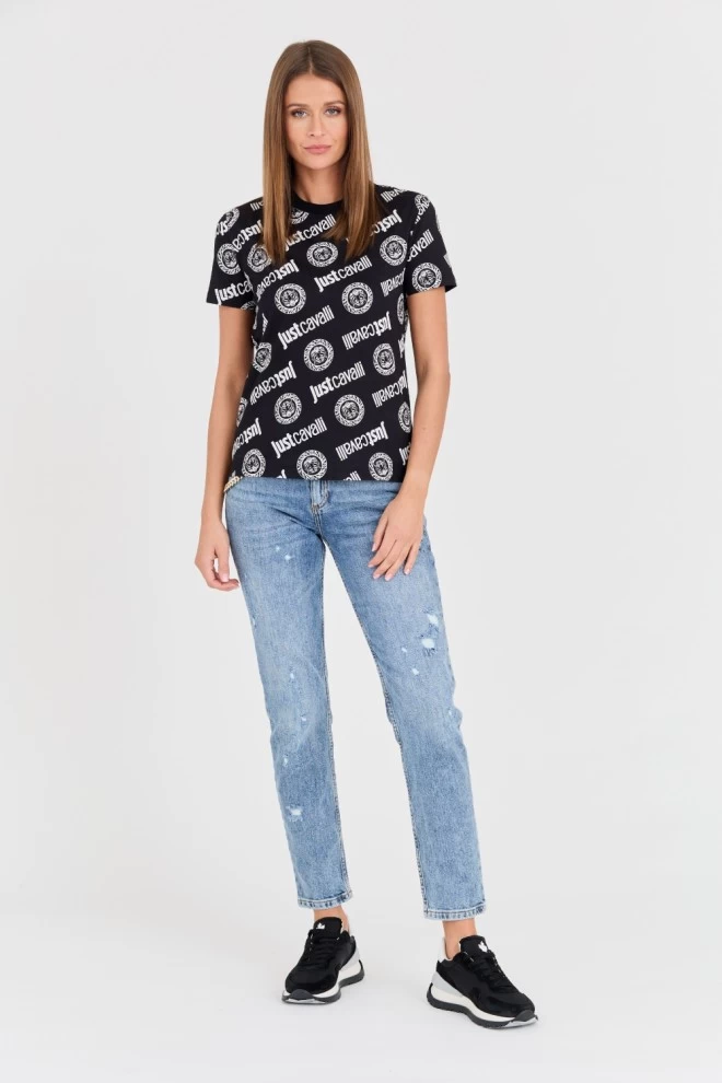 JUST CAVALLI Czarny t-shirt R Logo Tigre
