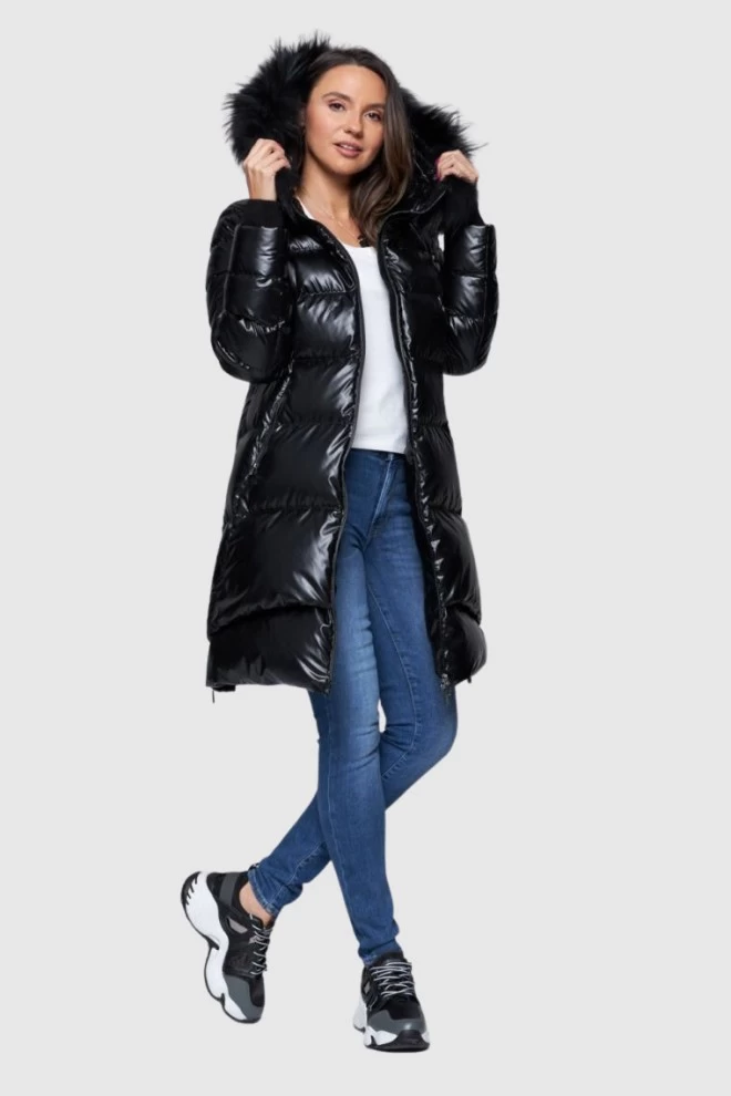 DIEGO M Czarna długa kurtka puchowa