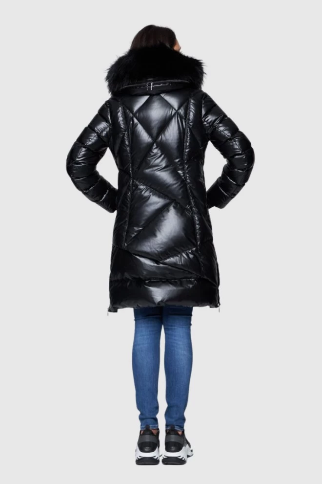 DIEGO M Czarna długa kurtka puchowa