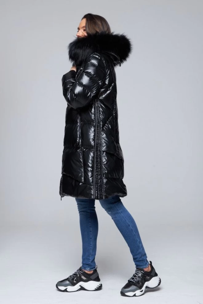 DIEGO M Czarna długa kurtka puchowa