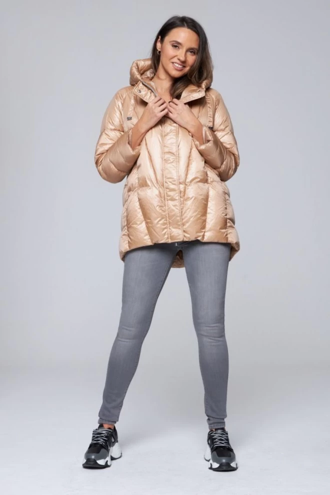 DIEGO M Beżowa kurtka puchowa z kapturem