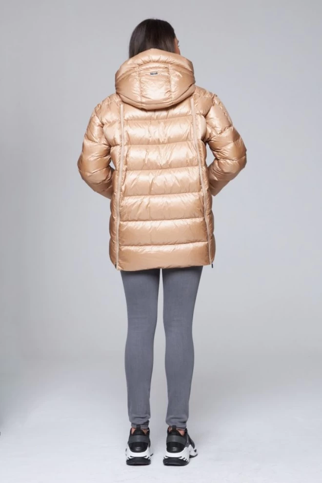 DIEGO M Beżowa kurtka puchowa z kapturem