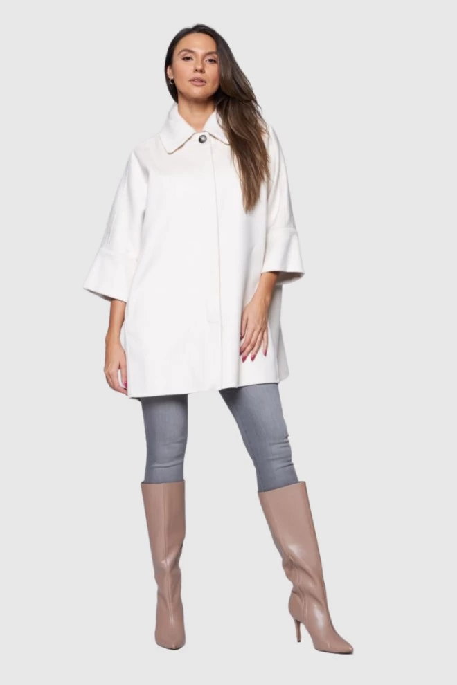 DIEGO M Wełniany płaszcz damski w kolorze ecru