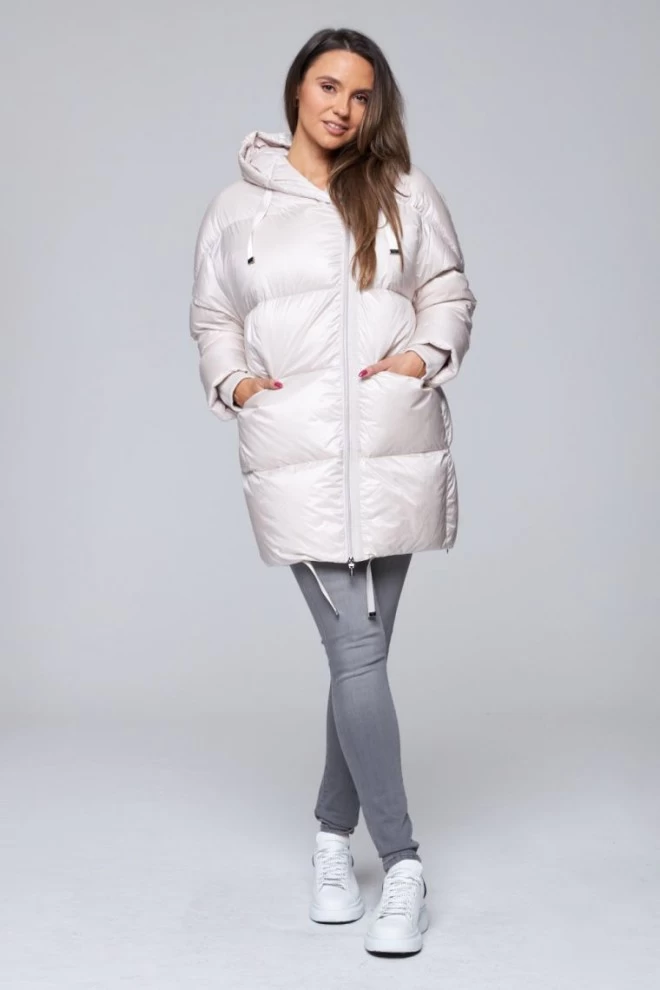 DIEGO M Ecru kurtka puchowa z kapturem