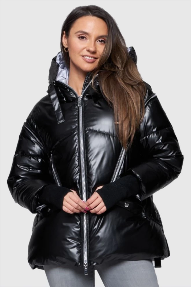 DIEGO M Black down jacket with detachable sleeves