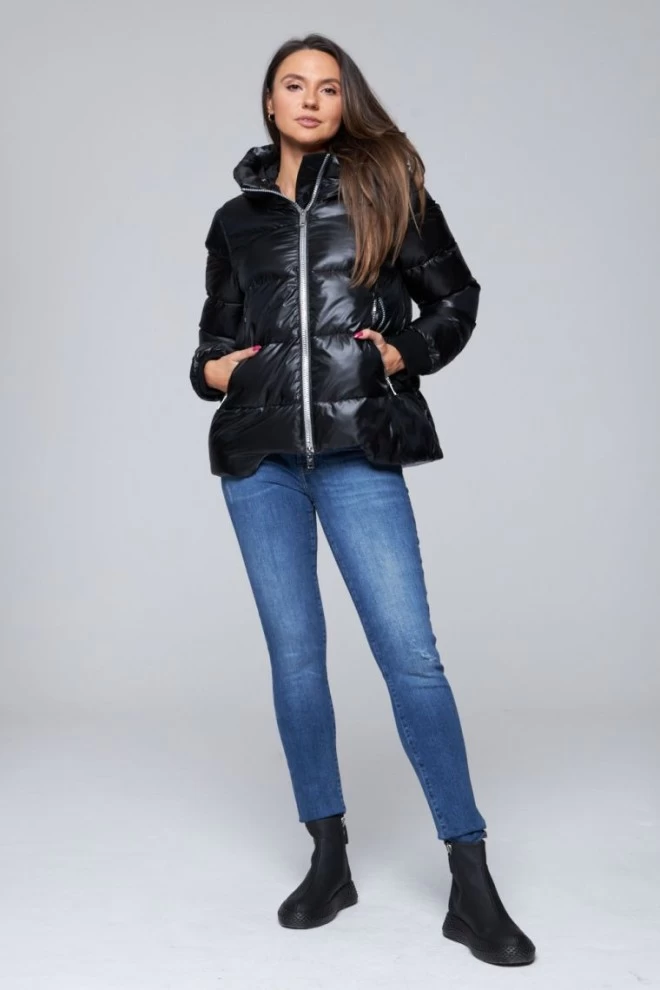 DIEGO M Black down jacket with silver zipper