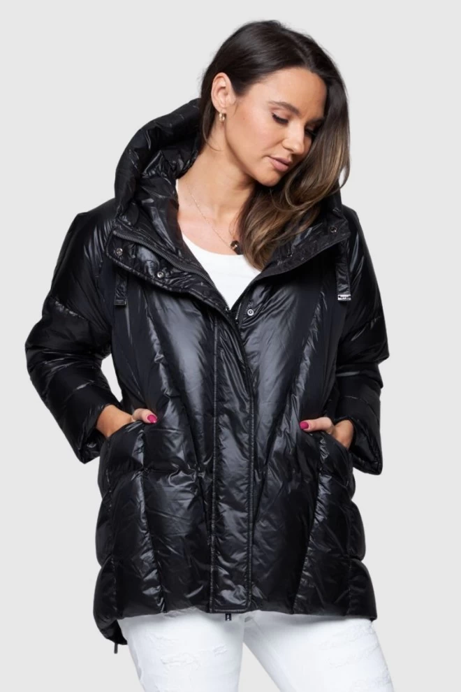 DIEGO M Black down jacket with hood