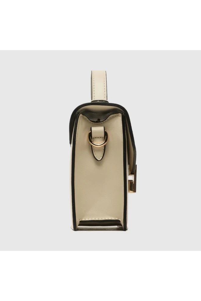 VALENTINO Mały ecru kuferek z logo carrie satchel