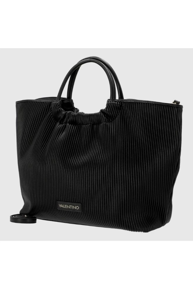 VALENTINO Large black pleated river re shopper bag with pouch