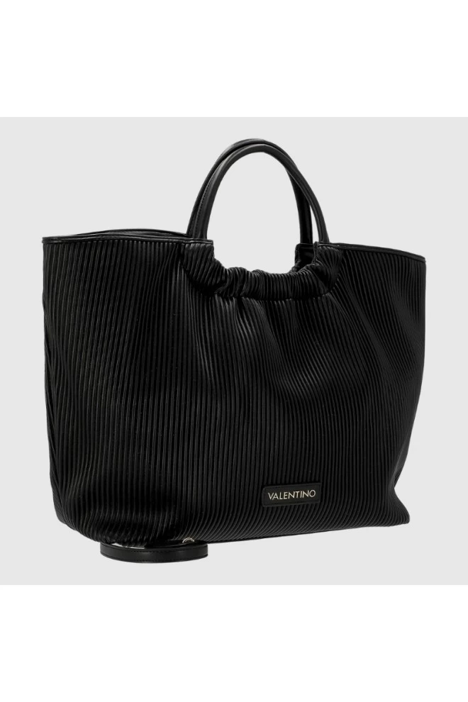VALENTINO Large black pleated river re shopper bag with pouch