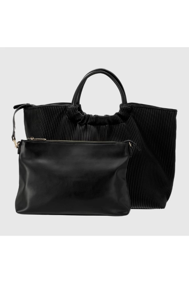 VALENTINO Large black pleated river re shopper bag with pouch