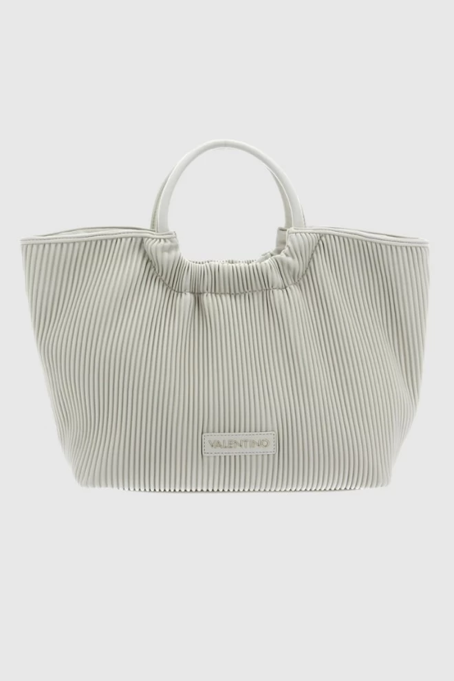 VALENTINO Cream pleated river re shopper bag with pouch
