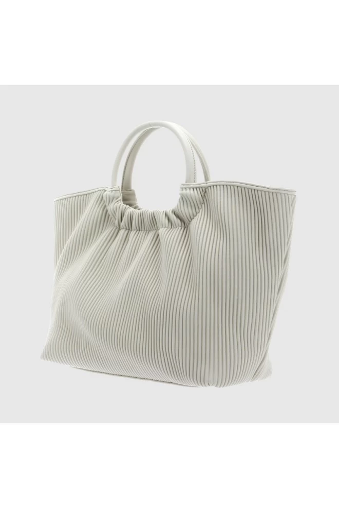 VALENTINO Cream pleated river re shopper bag with pouch