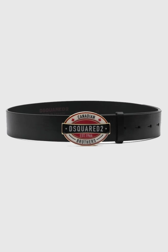 DSQUARED2 Black men's leather belt with oval buckle