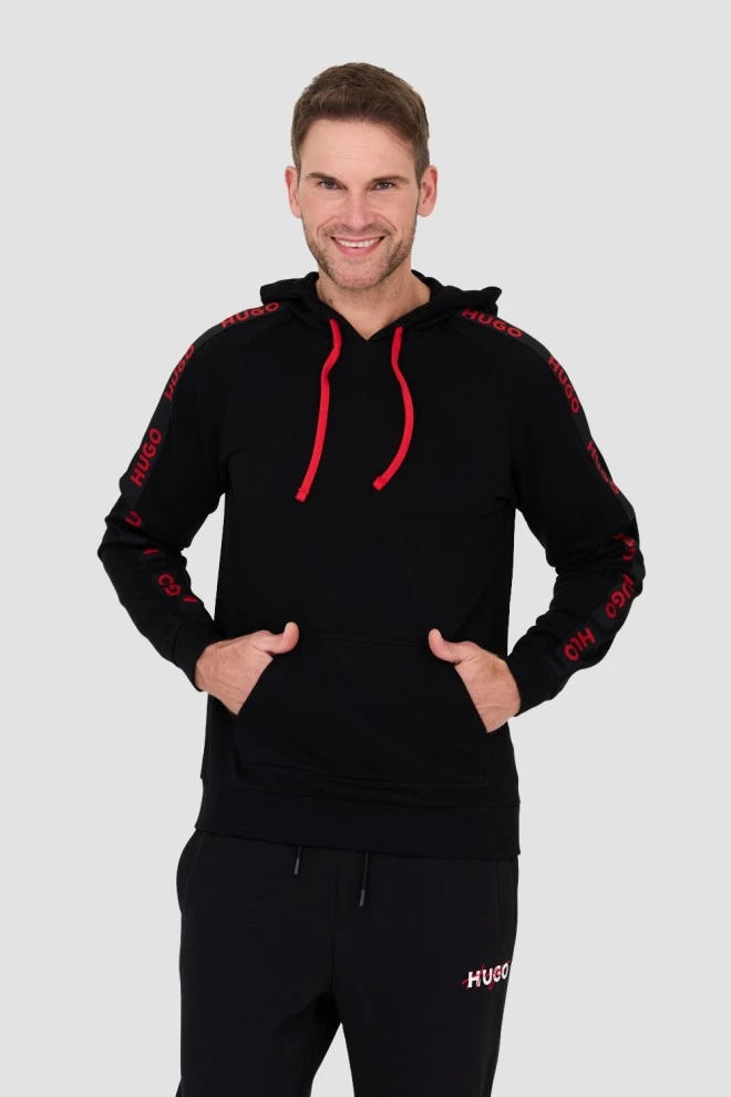 HUGO Black hooded sweatshirt with stripes