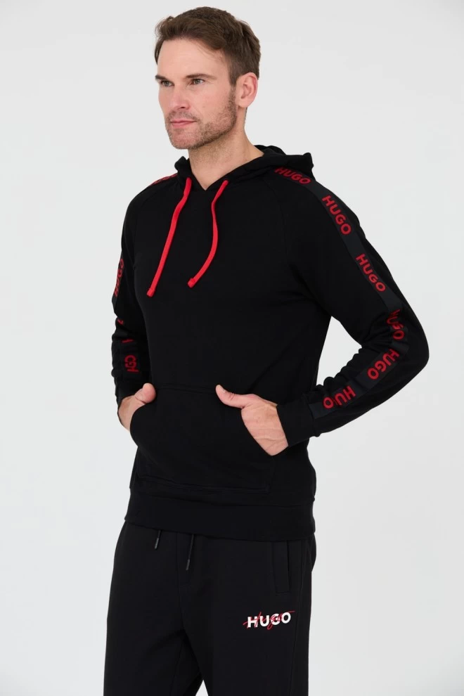 HUGO Black hooded sweatshirt with stripes