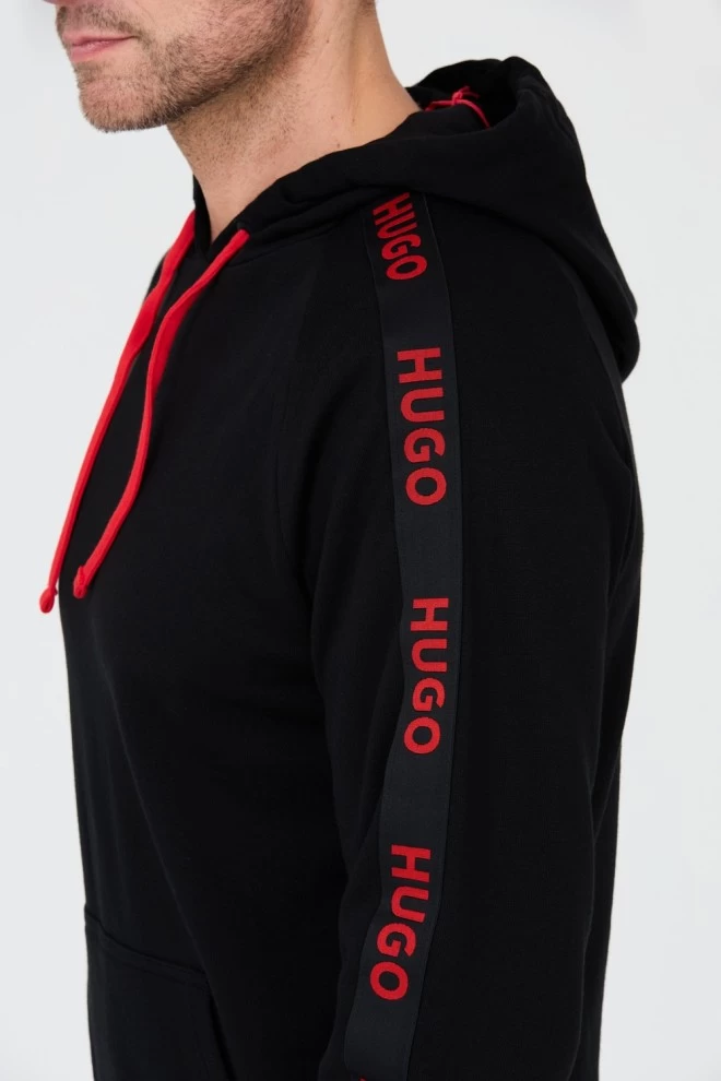 HUGO Black hooded sweatshirt with stripes