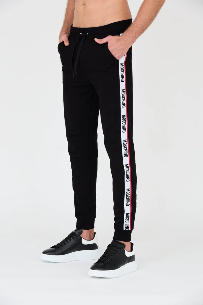 MOSCHINO Czarne spodnie dresowe z lampasami