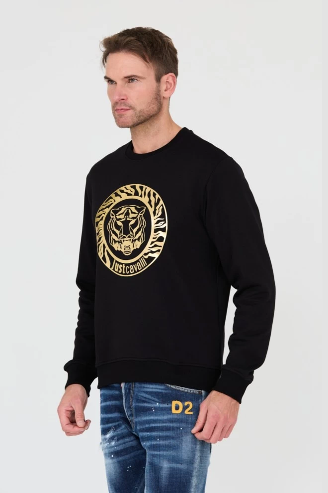 JUST CAVALLI Czarna bluza T-round Gold