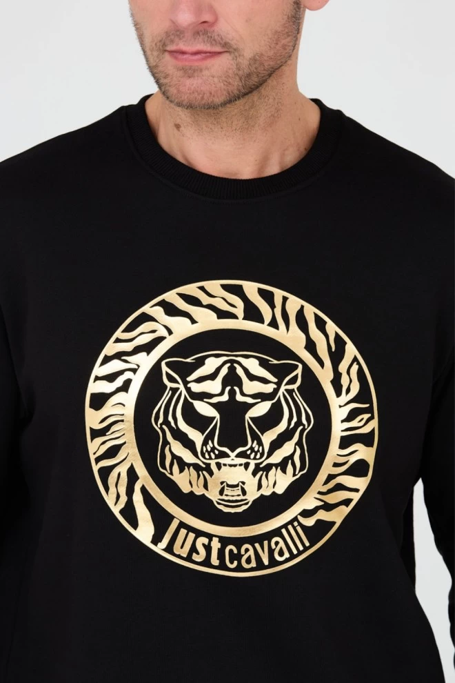 JUST CAVALLI Czarna bluza T-round Gold