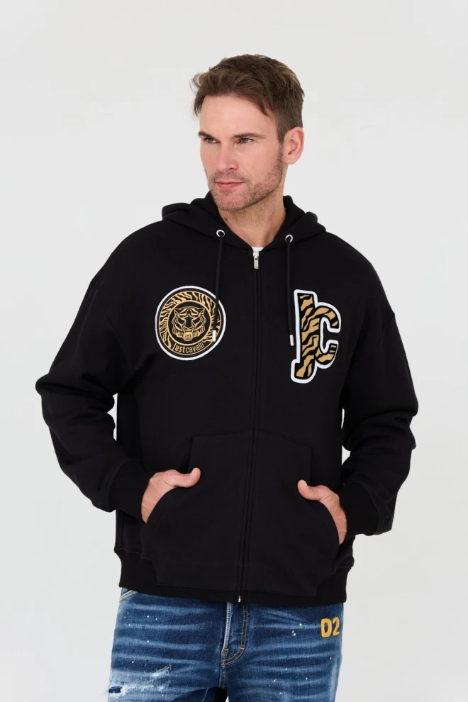 JUST CAVALLI Black hoodie with Mix Patches