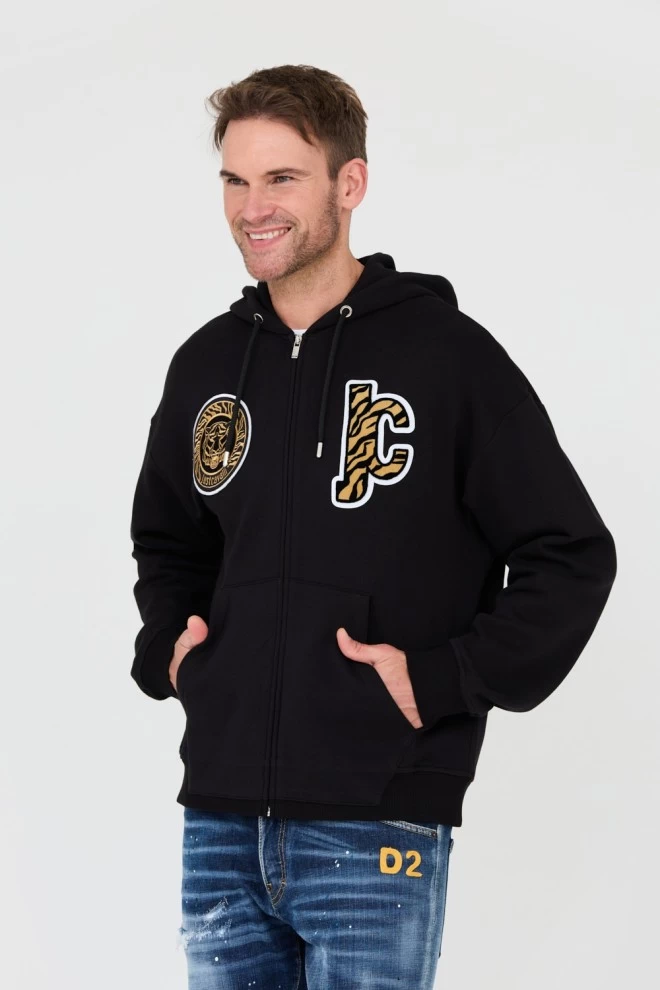 JUST CAVALLI Black hoodie with Mix Patches