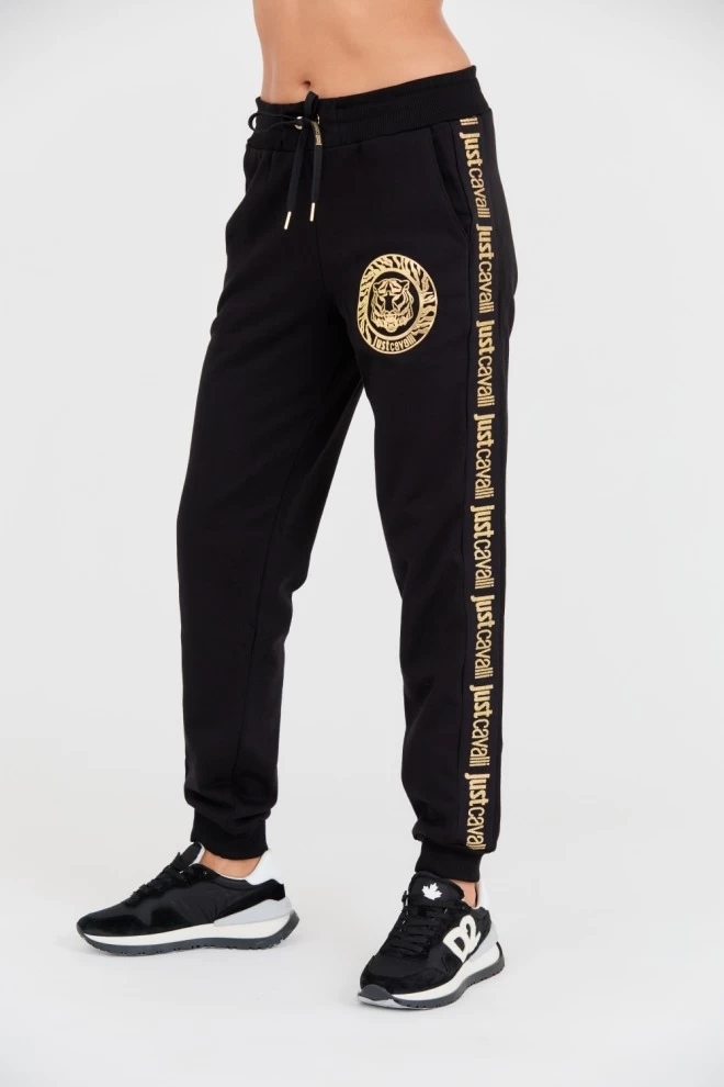 JUST CAVALLI Black T-round Gold sweatpants