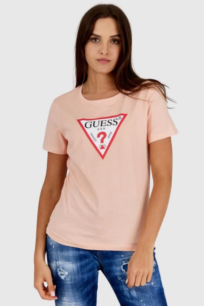 GUESS Peach women's t-shirt with triangle logo