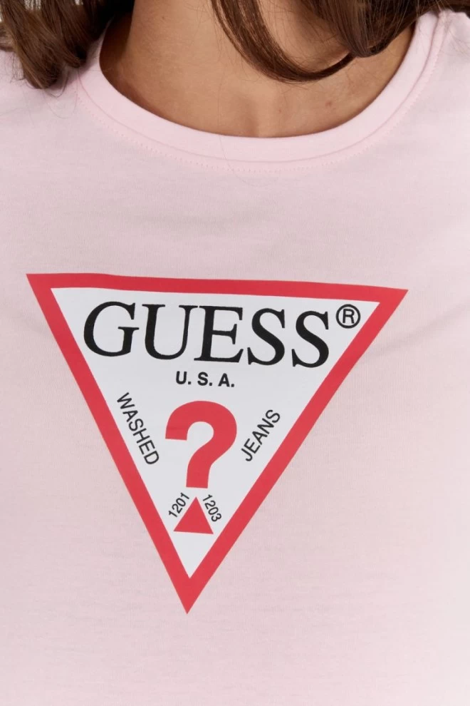 GUESS Pink women's t-shirt with triangle logo
