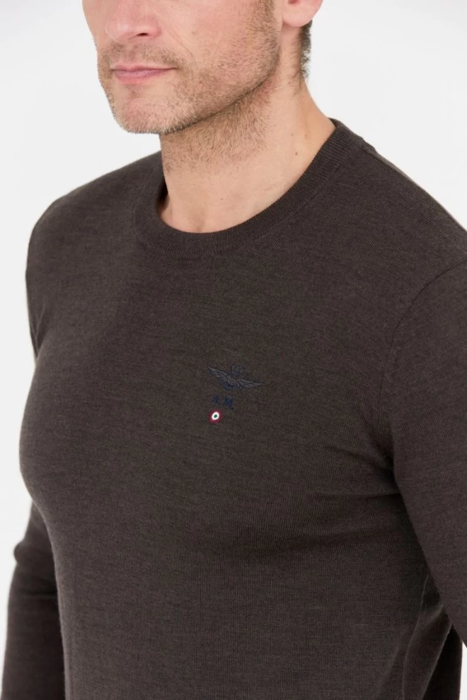 AERONAUTICA MILITARE Brown men's merino wool sweater