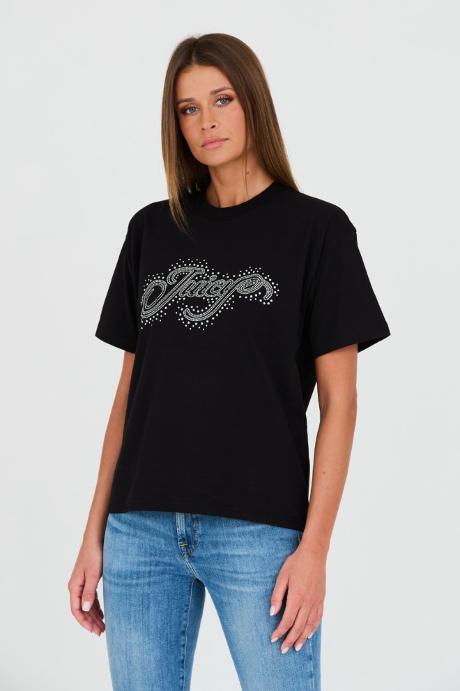JUICY COUTURE Czarny t-shirt Boyfriend Scatter Diamante