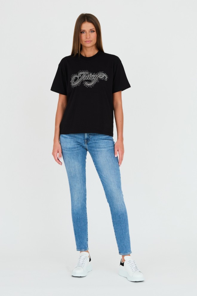 JUICY COUTURE Czarny t-shirt Boyfriend Scatter Diamante