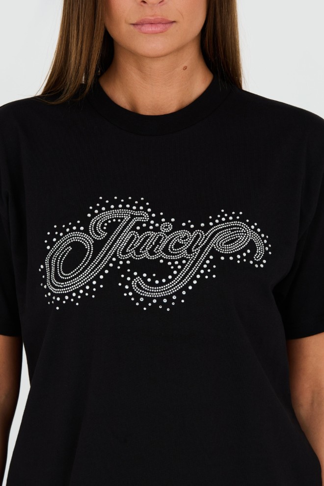 JUICY COUTURE Czarny t-shirt Boyfriend Scatter Diamante