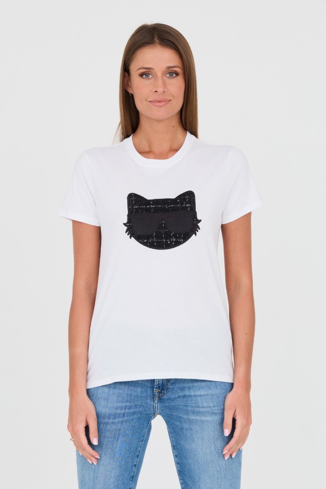 KARL LAGERFELD Biały t-shirt Boucle Choupette