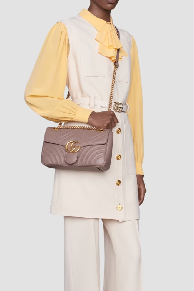 GUCCI Skórzana beżowa torebka Marmont