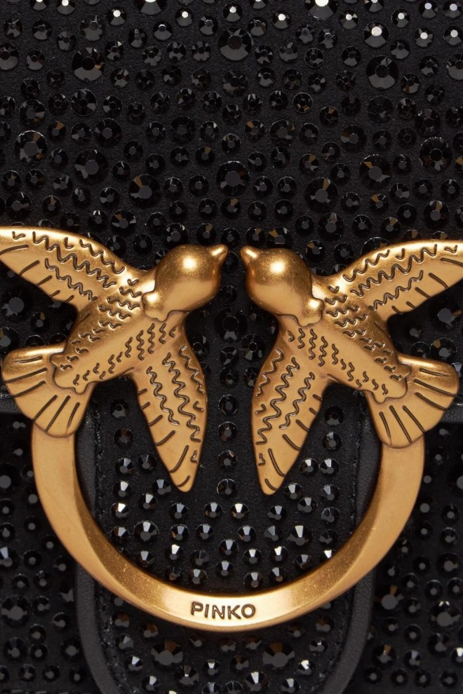 PINKO Czarna torebka z cyrkoniami Love One Mini