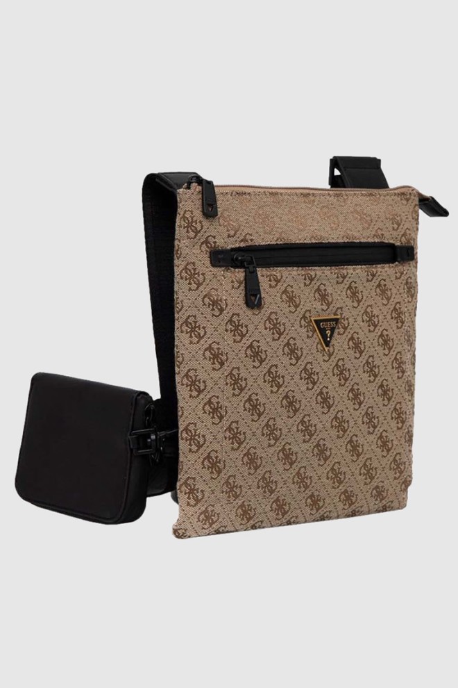 GUESS Brązowa torba męska na ramię w logo z saszetką